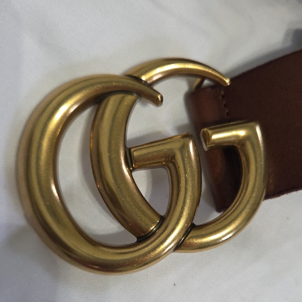 Gucci Brown Leather Belt with Gold Double G Buckle - Picture 9 of 13